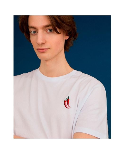 INGMARSON White Chilli Embroidered Organic Cotton T-Shirt for men