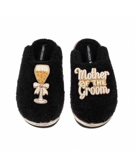 Laines London Black Teddy Closed Toe Slippers With Mother Of The Groom Brooches