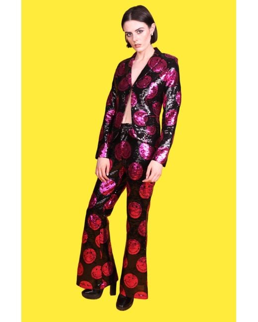 Any Old Iron Purple Smiley Sequin Trousers