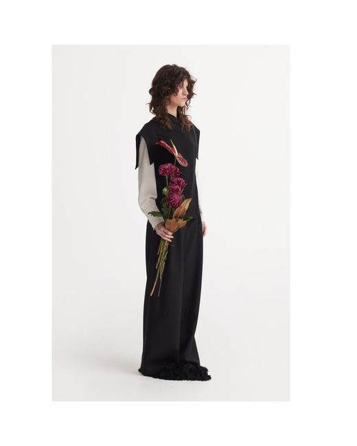 Julia Allert Black Tailored Blazer-Style Blouse With Satin Sleeves