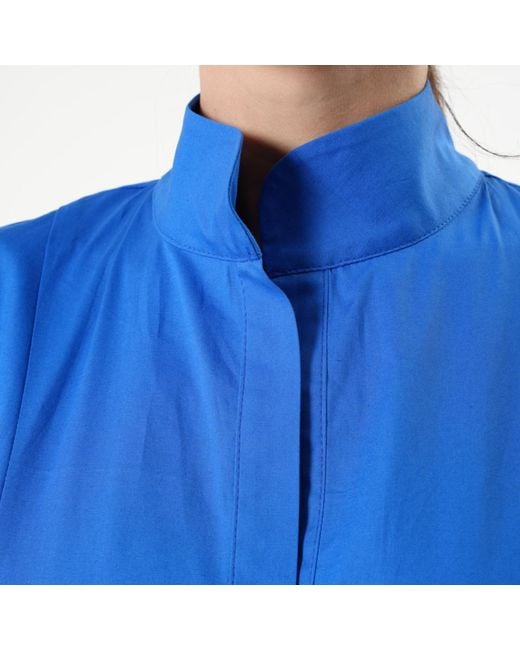 Metamorph Blue Asymmetric Collared Dress With Short Sleeves