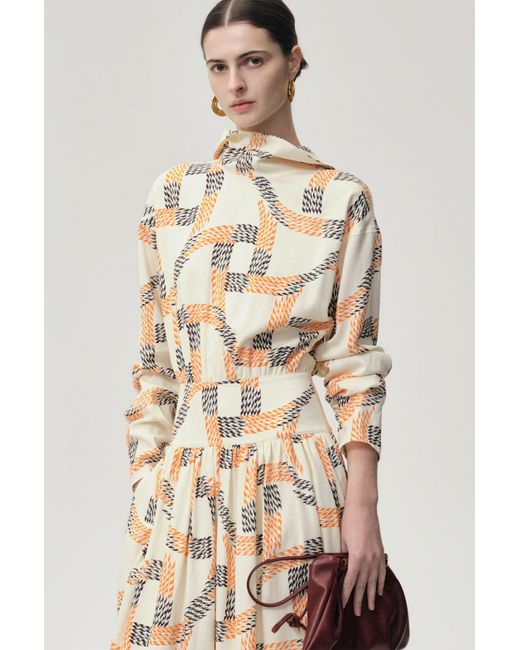 FRONT ROW SHOP Natural Printed Trompe-L'Ceil Dress Multi