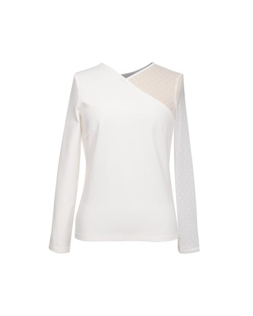 Smart and Joy White Asymmetric Milano And Tulle Top