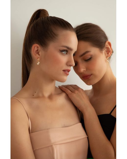 Katy Faye Metallic Agathe Pearl Huggie Hoop Earrings
