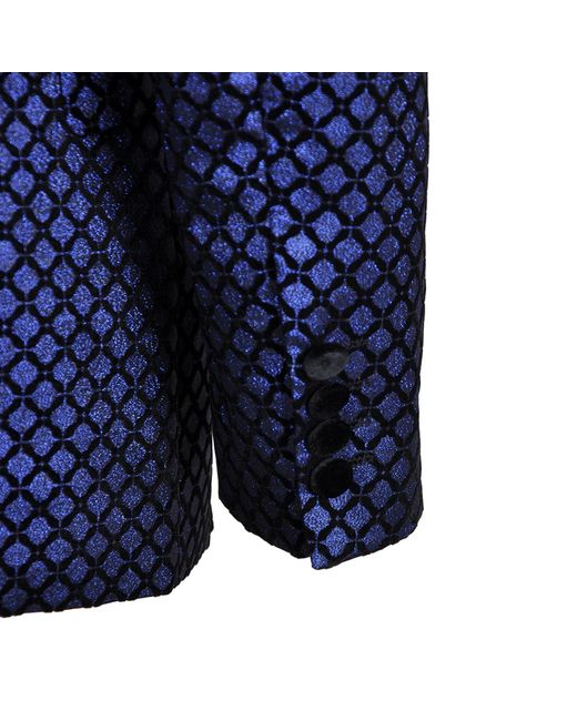 DAVID WEJ Blue Washington Jacquard Velvet Shawl Lapel Blazer for men