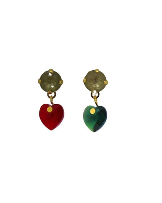 Vicki Sarge Green Yuletide Crystal Heart Drop Earrings