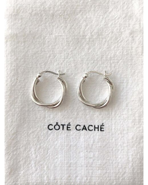 Cote Cache Metallic Relaxed Braid Sterling Hoop Earrings
