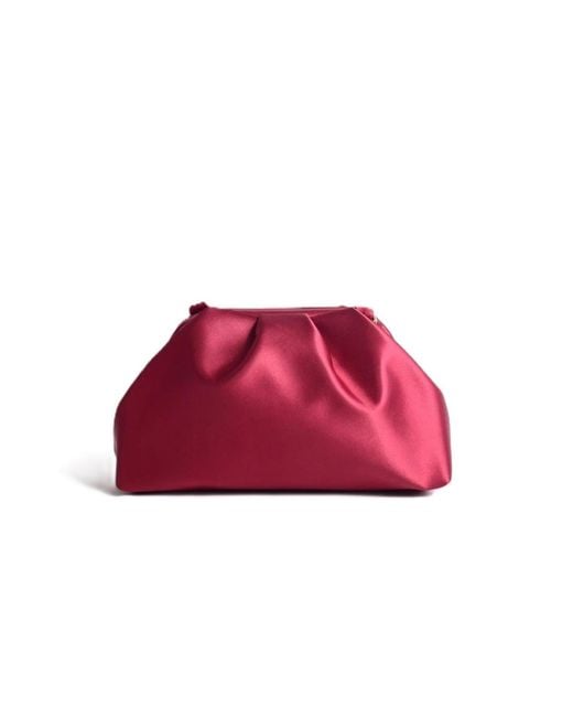 Springmoonatelier Red Mini Satin Pleated Clutch Bag With Detachable Chain – Bordeaux Elegance