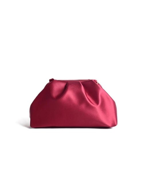 Springmoonatelier Red Mini Satin Pleated Clutch Bag With Detachable Chain – Bordeaux Elegance