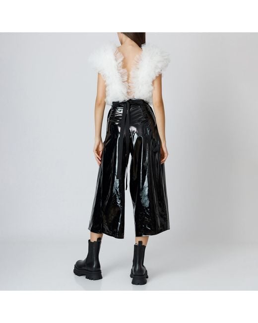 LIA ARAM Black Wrap-Around Faux Leather Cropped Trousers
