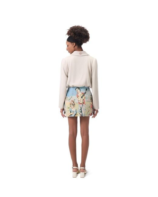 Rondooz White Hand Painted Crepe Wrap Midi Dress With Antique French Gobelin Tapestry & Hand Applied Embellishment