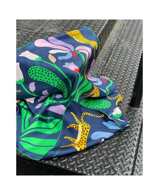 Jessie Zhao New York Green Double Sided Silk Scarf Of Jungle Night