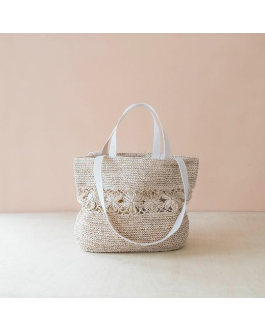 LIKHÂ White Neutrals Handwoven Raffia Tapered Tote Bag – Flower Weave