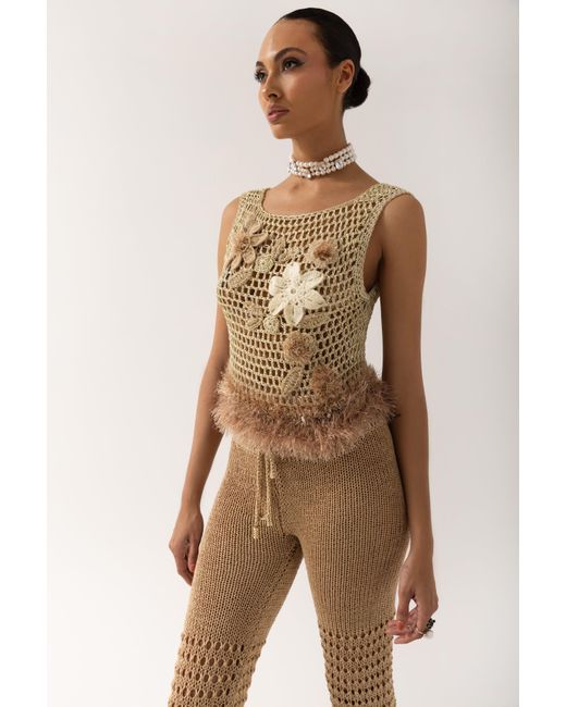 Andreeva Natural Handmade Crochet Top With Embroidery