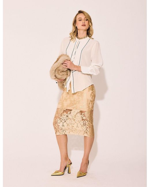 Lindsay Nicholas New York White Tuxedo Blouse