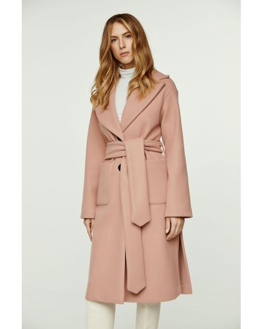 Conquista Pink Long Colour Faux Mouflon Coat With Belt