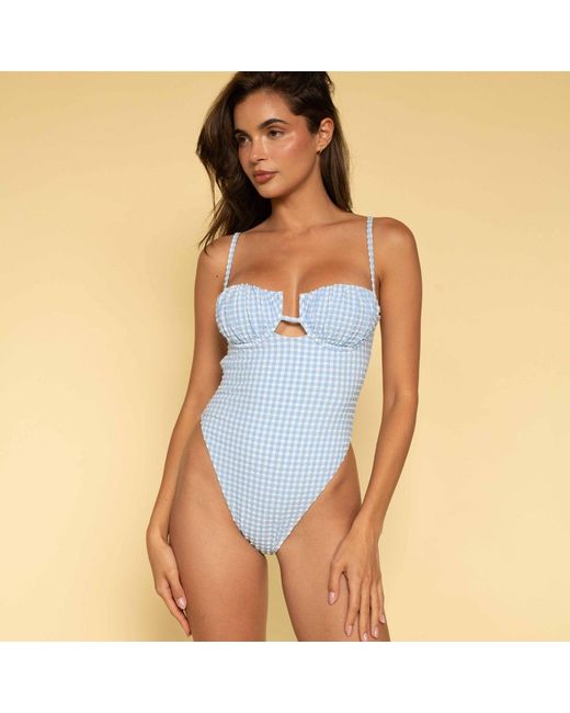 Montce Blue Peri Micro Gingham Petal One-Piece