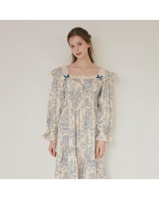 Luna Luz Blue Versailles Modal Cotton Square-Neck Nightdress –
