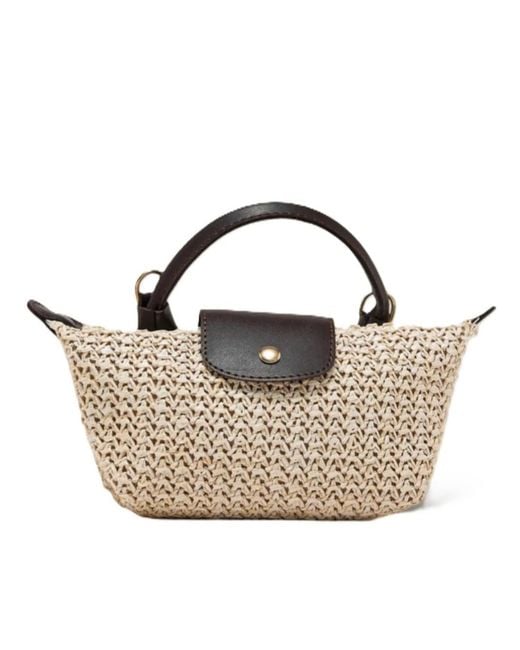 Springmoonatelier Brown Neutrals Mini Straw Crossbody Bag