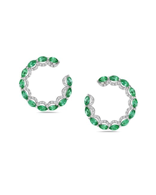 Artisan Green Emerald And Diamond Hoop Earrings