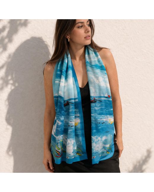 Nuvv Collection Blue Ocean Art Silk Scarf