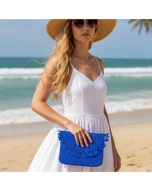 Springmoonatelier Blue Handmade Raffia Mini Bag –
