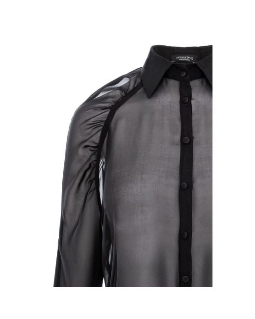 AVENUE No.29 Black Gathered Raglan Sleeve Silk Buttoned Down Shirt