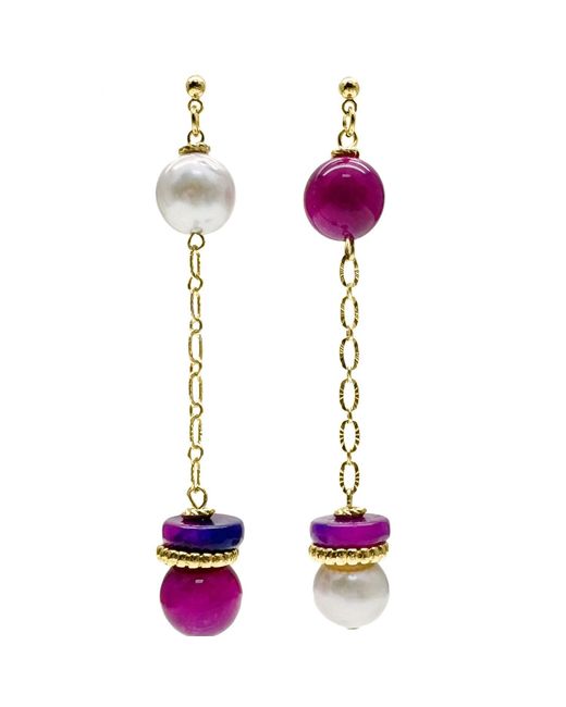 Farra Purple Freshwater Pearls And Gemstone Dangle Earrings