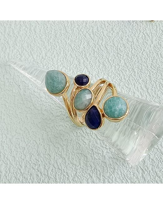 Farra Blue Amazonite And Lapis Cocktail Adjustable Ring
