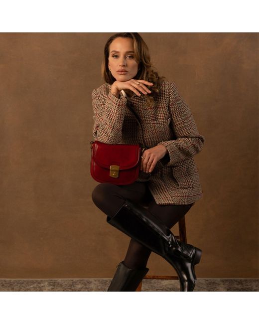 Time Resistance Red Leather Saddle Bag