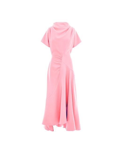 concept A trois Pink Pale Dress With Draped Front And Collar