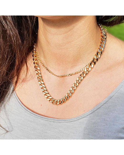 Harfi Metallic Plated Miami Chunky Cuban Chain Necklace