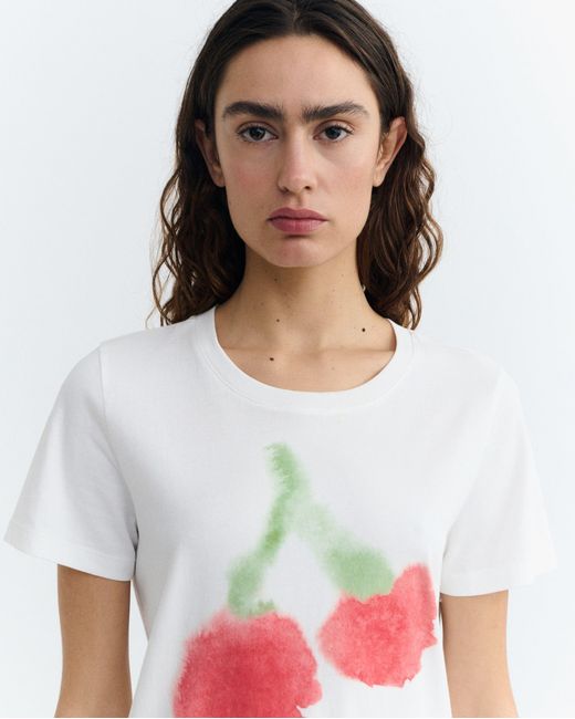 Thinking Mu White Blurry Cherry Ida T-Shirt
