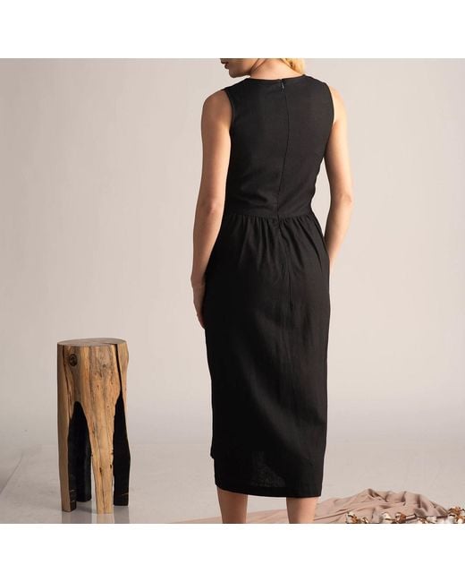 Nikka Place Black Maternity Linen Midi Dress With Pockets For Summer