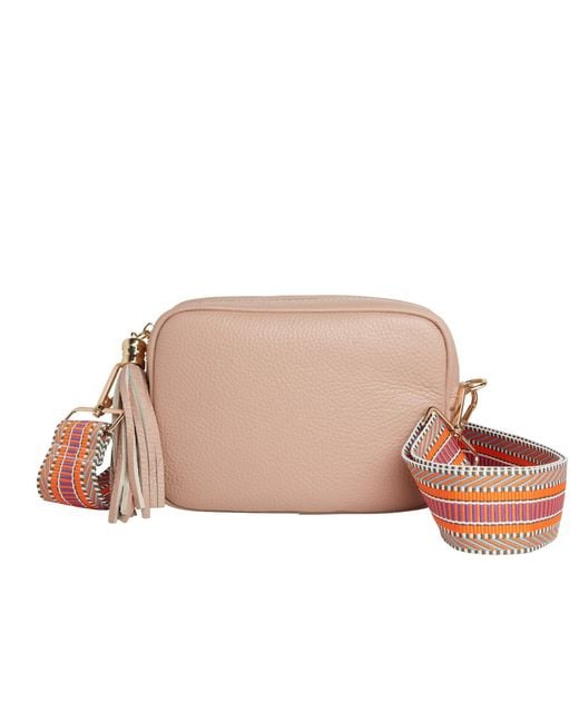Betsy & Floss Pink Verona Crossbody Tassel Blush Bag With Orange Aztec Strap