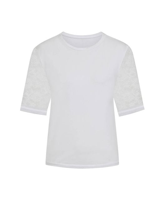 Sophie Cameron Davies White Ivory Lace Sleeve Cotton T-Shirt