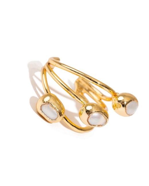Ebru Jewelry Metallic Trio Pearl Harmony Adjustable Ring