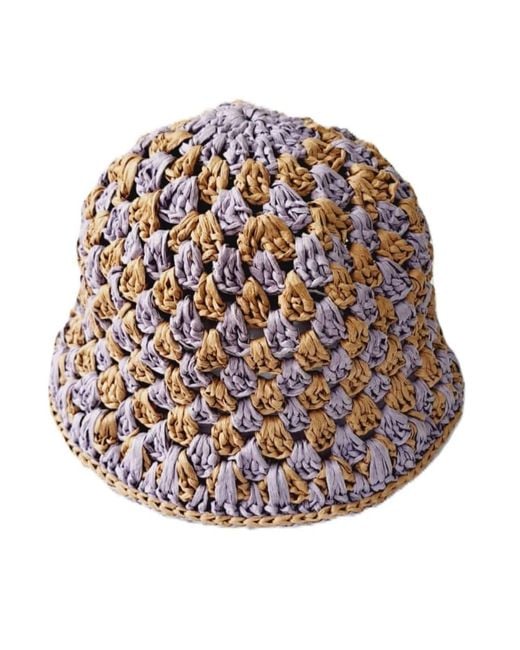 Springmoonatelier Blue Handmade Cream- Raffia Bucket Hat