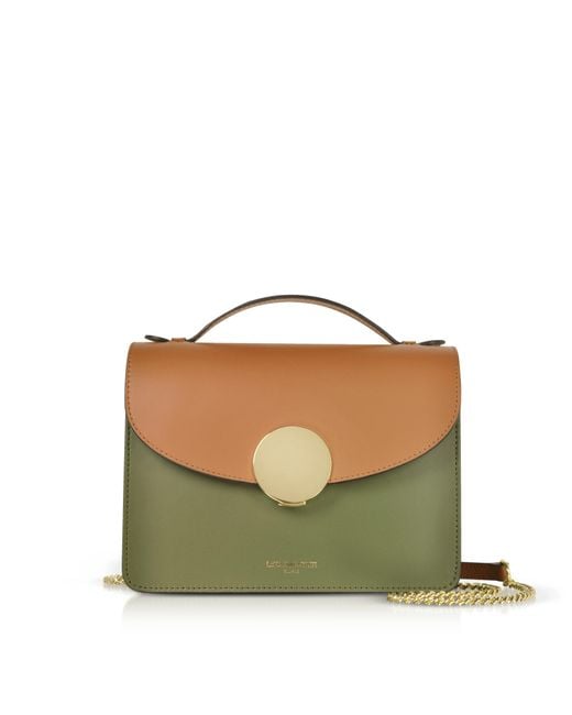 Le Parmentier Green New Ondina Color Block Flap Top Leather Satchel Bag