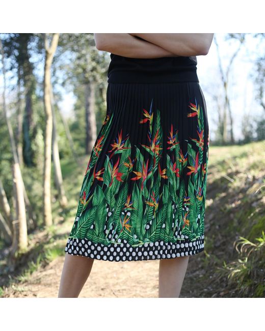 Lalipop Design Black Palm Tree Print Pleated Midi Skirt