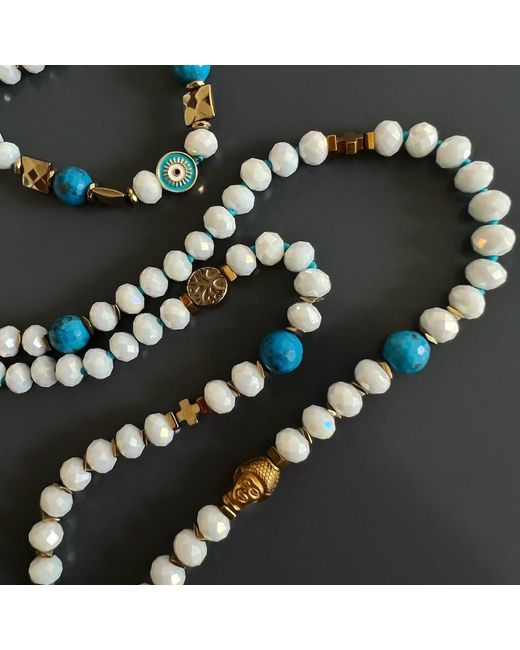 Ebru Jewelry Blue Evil Eye Pendant Beaded Mystic Symbol Necklace