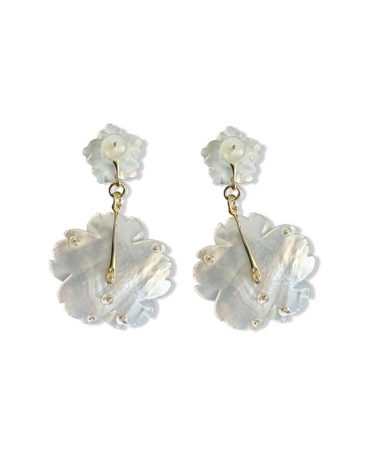 Laura Gray White Mother Of Pearl Double Flower Earrings