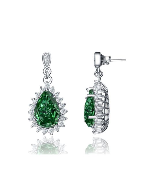 Genevive Jewelry Green Sterling Silver Cubic Zirconia Oval Solitaire With Halo Burst Earrings