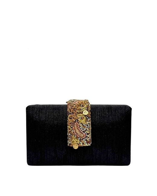 Simitri Black Heirloom Beaded Fringe Clutch