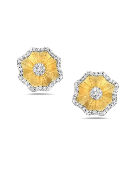 Artisan Metallic Natural Diamond Yellow Gold Flower Stud Earrings With Matt Finish Jewelry
