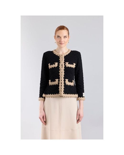 The Extreme Collection Black Neutrals Raised Embroidery Knit Jacket Paola