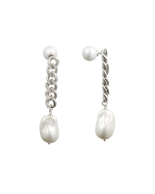 Classicharms White Chain Baroque Pearl Dangle Earrings
