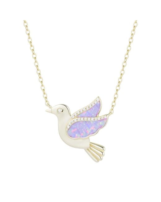 KAMARIA Metallic Opal Dove Bird Necklace With Crystals