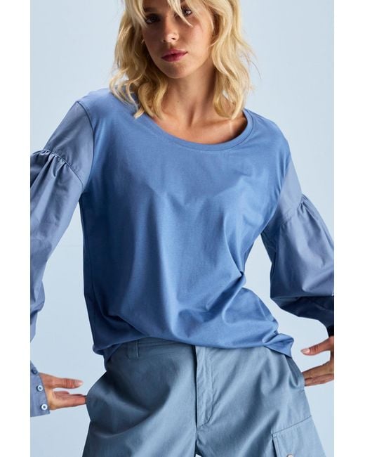 Dref Blue Sherry Balloon Sleeve Top