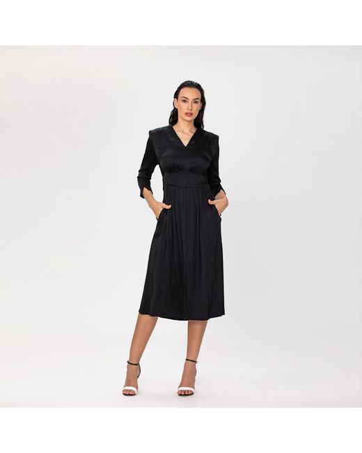 Smart and Joy Black Fit-And-Flare Satin And Jacquard Dress